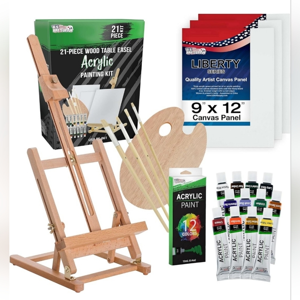 NEW Wood Easel Palette Acrylic Painting Kit Art